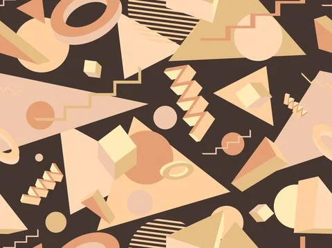 3d geometric seamless pattern in 80s memphis style. Background with isometric Stock Illustration