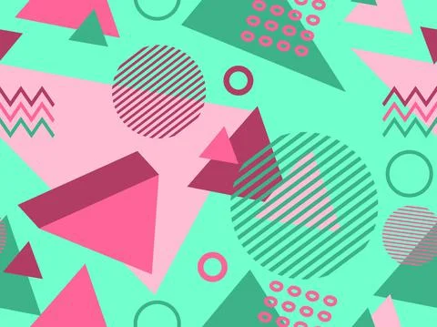 3d geometric seamless pattern in 80s memphis style. Colorful background with  Stock Illustration