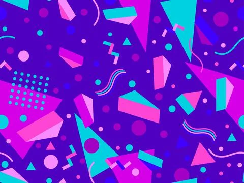 3d geometric seamless pattern in 80s memphis style. Colorful background with  Stock Illustration