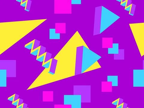 3D geometric seamless pattern in 80s style. 3d isometric triangles, zigzags.. Stock Illustration