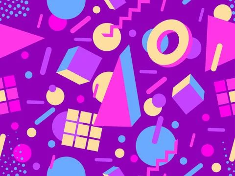 3D geometric seamless pattern in 80s style. 3d isometric triangles, zigzags.. Stock Illustration