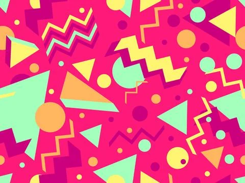 3D geometric seamless pattern in 80s style. 3d isometric triangles, zigzags.. Stock-Illustration