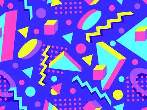 3D geometric seamless pattern in 80s style. 3d isometric triangles, zigzags.. Stock Illustration