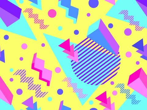 3D geometric seamless pattern in 80s style. 3d isometric triangles, zigzags.. Illustrazione stock