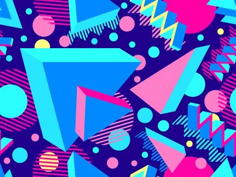 3D geometric seamless pattern in 80s style. 3d isometric triangles, zigzags.. イラスト素材