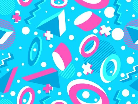 3D geometric seamless pattern in 80s style. 3d isometric triangles, zigzags.. Illustrazione stock