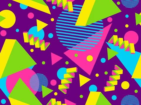 3D geometric seamless pattern in 80s style. 3d isometric triangles, zigzags.. 스톡 일러스트