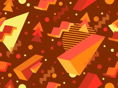 3D geometric seamless pattern in 80s style. 3d isometric triangles, zigzags.. Illustrazione stock