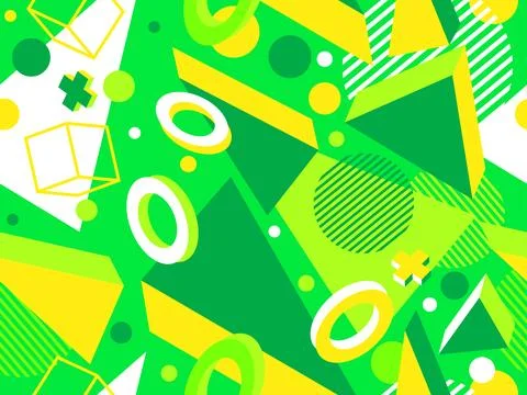 3D geometric seamless pattern in 80s style. 3d isometric triangles, zigzags.. Illustrazione stock