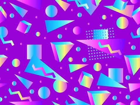 3D geometric seamless pattern in 80s style. 3d isometric shapes with gradie.. Stock Illustration