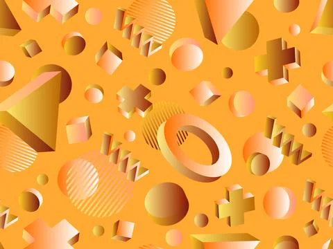 3D geometric seamless pattern in 80s style. 3d isometric shapes with gradie.. Stock-Illustration