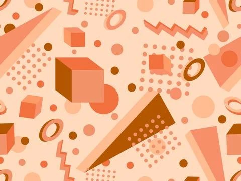 3D geometric seamless pattern in 80s style. 3d isometric triangles, zigzags.. Stock Illustration