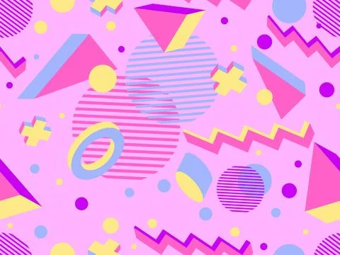 3D geometric seamless pattern in 80s style. 3d isometric triangles, zigzags.. Stock Illustration