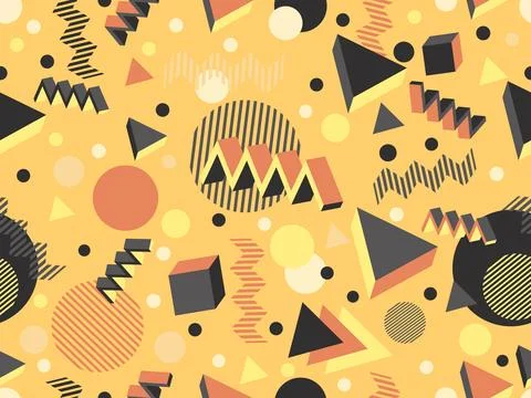 3D geometric seamless pattern in 80s style. 3d isometric triangles, zigzags.. Stock Illustration