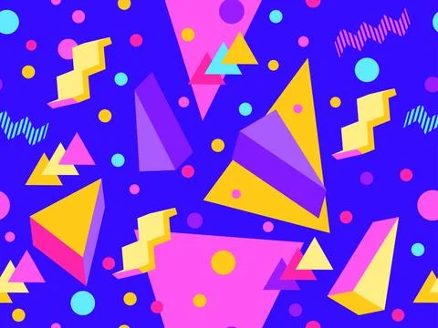 3D geometric seamless pattern in 80s style. 3d isometric triangles, zigzags.. Illustrazione stock