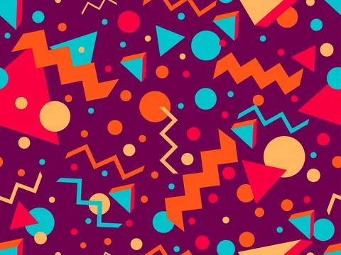 3D geometric seamless pattern in 80s style. 3d isometric triangles, zigzags.. イラスト素材