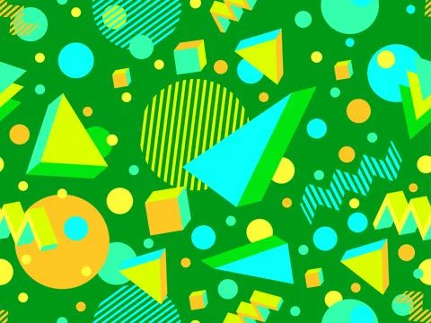 3D geometric seamless pattern in 80s style. 3d isometric triangles, zigzags.. Illustrazione stock