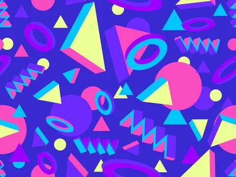 3D geometric seamless pattern in 80s style. 3d isometric triangles, zigzags.. Illustrazione stock