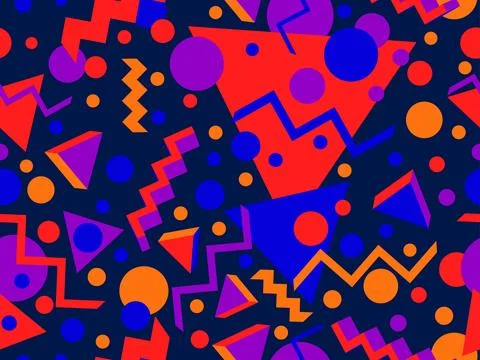 3D geometric seamless pattern in 80s style. 3d isometric triangles, zigzags.. Illustrazione stock