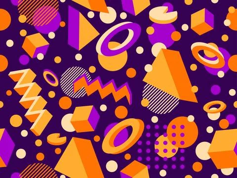 3D geometric seamless pattern in 80s style. 3d isometric triangles, zigzags.. 스톡 일러스트