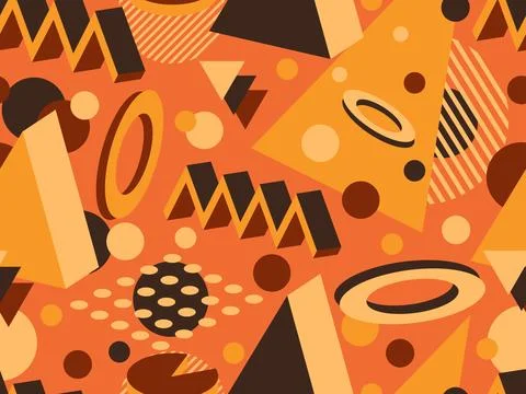 3D geometric seamless pattern in 80s style. 3d isometric triangles, zigzags.. Illustrazione stock