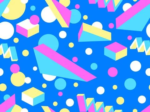 3D geometric seamless pattern in 80s style. 3d isometric triangles, zigzags.. Illustrazione stock