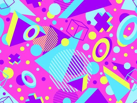 3D geometric seamless pattern in 80s style. 3d isometric triangles, zigzags.. 스톡 일러스트