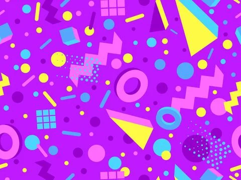 3D geometric seamless pattern in 80s style. 3d isometric triangles, zigzags.. Illustrazione stock