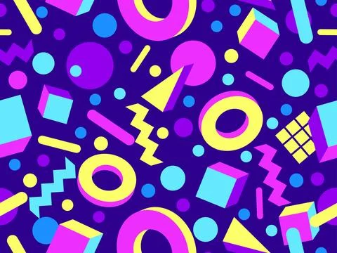 3D geometric seamless pattern in 80s style. 3d isometric triangles, zigzags.. Illustrazione stock