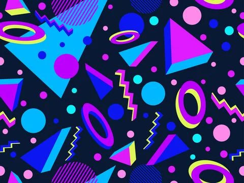 3D geometric seamless pattern in 80s style. 3d isometric triangles, zigzags.. Illustrazione stock