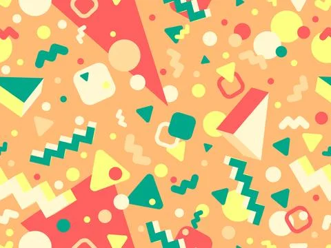 3D geometric seamless pattern in 80s style. 3d isometric triangles, zigzags.. Stock Illustration