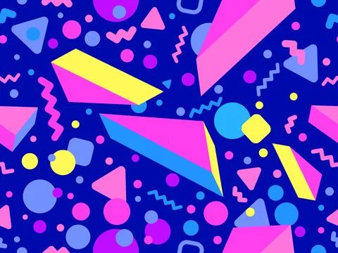 3D geometric seamless pattern in 80s style. 3d isometric triangles, zigzags.. 스톡 일러스트