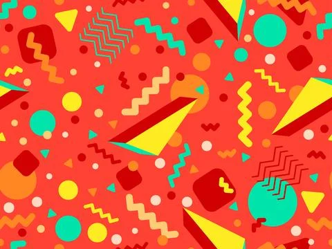 3D geometric seamless pattern in 80s style. 3d isometric triangles, zigzags.. Illustrazione stock