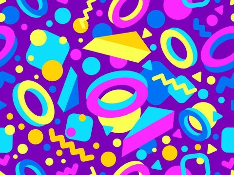 3D geometric seamless pattern in 80s style. 3d isometric triangles, zigzags.. Illustrazione stock