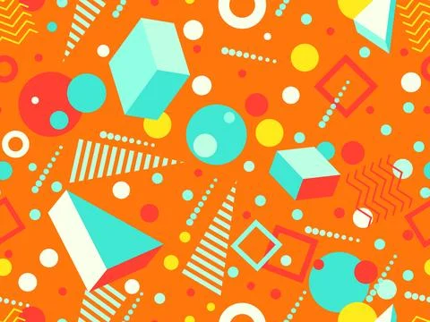 3D geometric seamless pattern in 80s style. 3d isometric triangles, zigzags.. Illustrazione stock