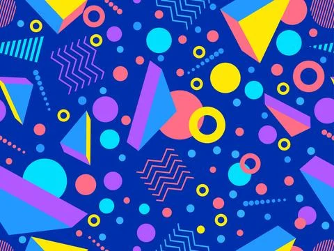 3D geometric seamless pattern in 80s style. 3d isometric triangles, zigzags.. 스톡 일러스트