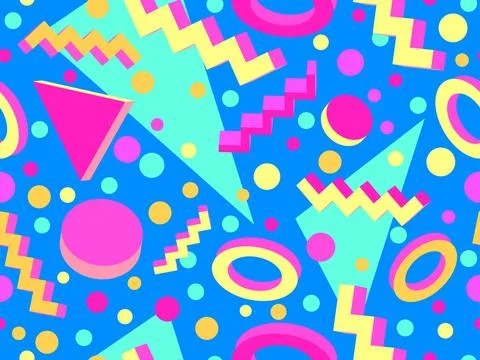 3D geometric seamless pattern in 80s style. 3d isometric triangles, zigzags.. Illustrazione stock