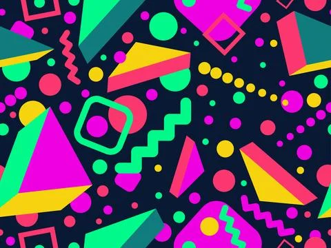 3D geometric seamless pattern in 80s style. 3d isometric triangles, zigzags.. Stock Illustration
