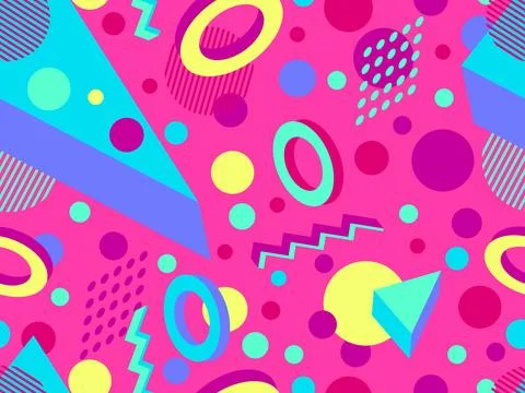 3D geometric seamless pattern in 80s style. 3d isometric triangles, zigzags.. Illustrazione stock