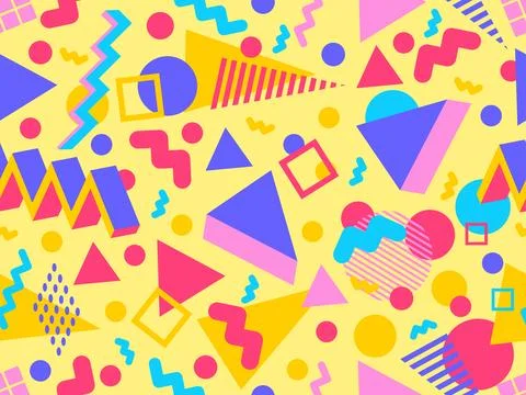 3D geometric seamless pattern in 80s style. 3d isometric triangles, zigzags.. 스톡 일러스트