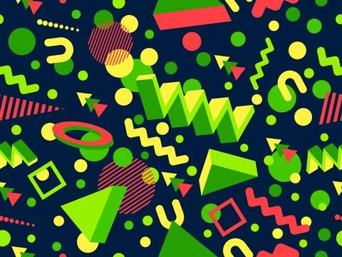 3D geometric seamless pattern in 80s style. 3d isometric triangles, zigzags.. Illustrazione stock