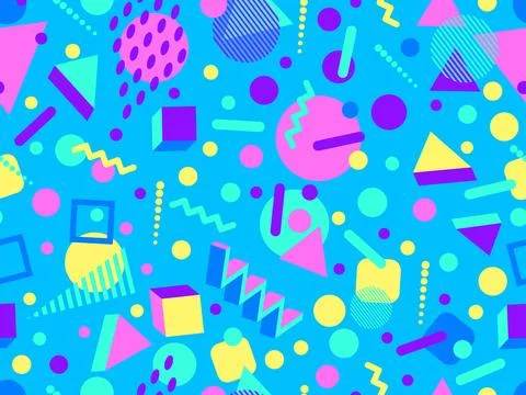 3d geometric seamless pattern in 80s style. 3d isometric triangles, zigzags.. Illustrazione stock