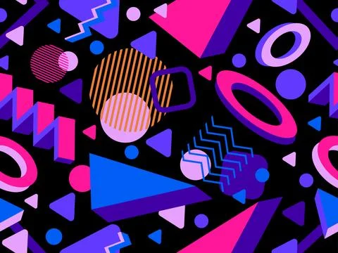 3D geometric seamless pattern in 80s style. 3d isometric triangles, zigzags.. Illustrazione stock