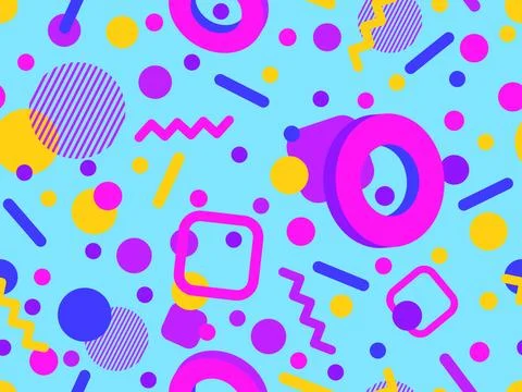 3D geometric seamless pattern in 80s style. 3d isometric triangles, zigzags.. Stock Illustration