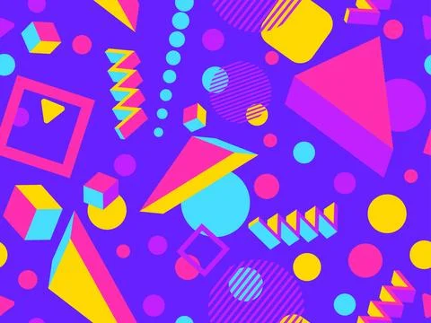 3D geometric seamless pattern in 80s style. 3d isometric triangles, zigzags.. Illustrazione stock