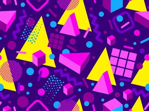 3D geometric seamless pattern in 80s style. 3d isometric triangles, zigzags.. イラスト素材
