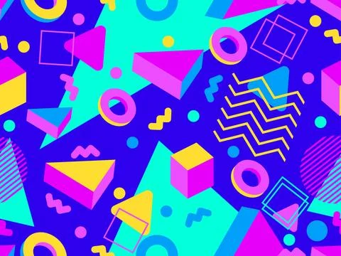 3D geometric seamless pattern in 80s style. 3d isometric triangles, zigzags.. Stock Illustration