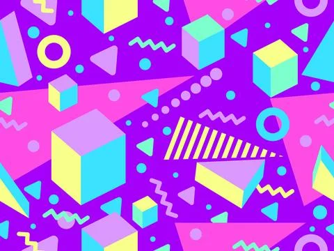 3D geometric seamless pattern in 80s style. 3d isometric triangles, zigzags.. Illustrazione stock