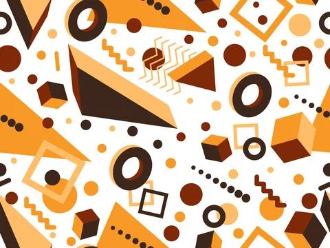 3D geometric seamless pattern in 80s style. 3d isometric triangles, zigzags.. Illustrazione stock