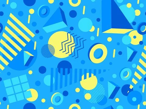 3D geometric seamless pattern in 80s style. 3d isometric triangles, zigzags.. Illustrazione stock